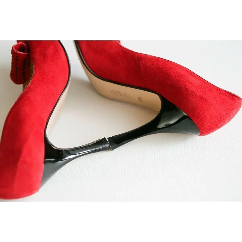 Vintage Sophia Bright Red Suede Super Sexy High Heels 36.5